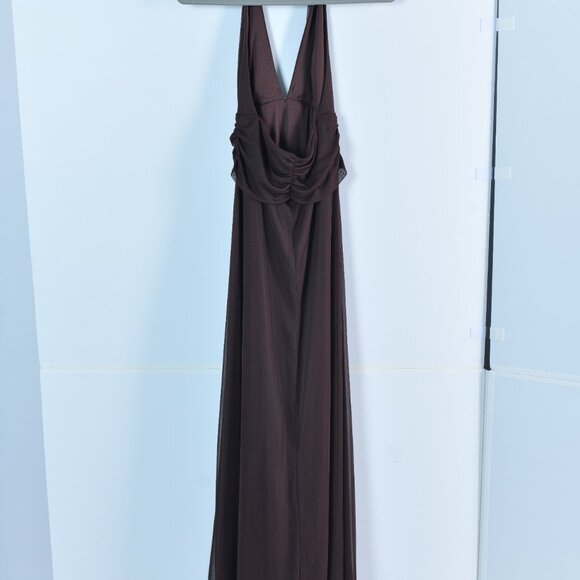 V-Neck Long Gown with center broach, Chocolate Brown - Picture 5 of 6